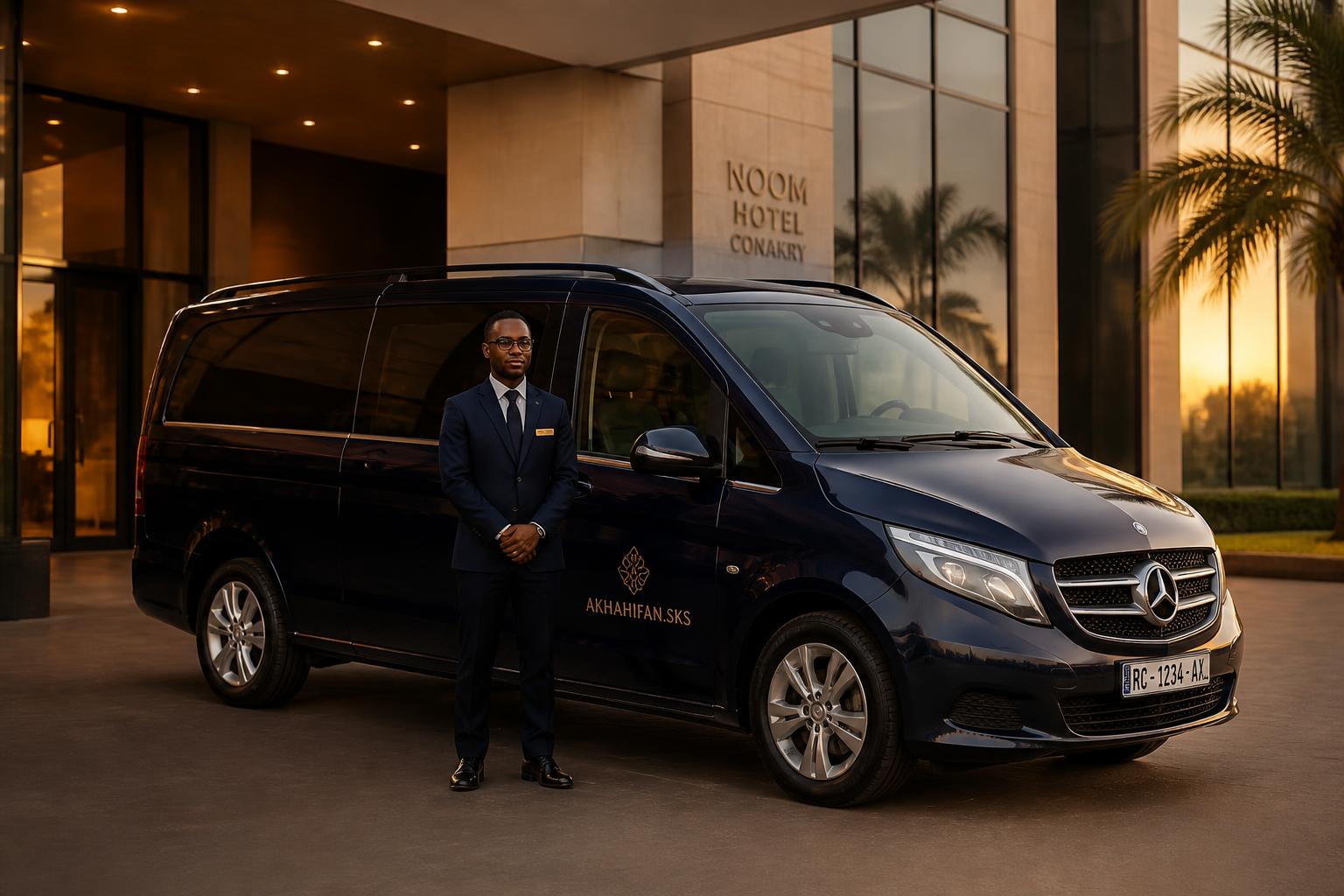 Van bleu avec chauffeur